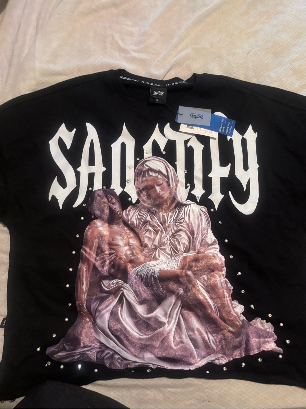 Men's Black Graphic Dress Shirt - Pietà Print